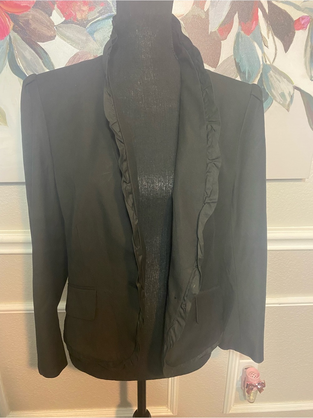 LOFT Black Ruffle-Trim Single-Button Blazer - Picture 8 of 13